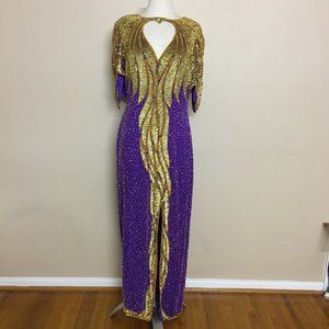 Gold Purple queen beryl costume sequin Heart Dress
